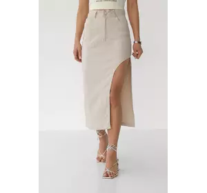 Коттонновая юбка с полукруглым разрезом - кремовый цвет, L (есть размеры)