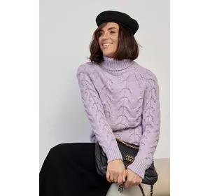Женский свитер из крупной вязки в косичку - лавандовый цвет, L (есть размеры)