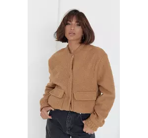 Женская куртка из букле на кнопках - коричневый цвет, L (есть размеры)
