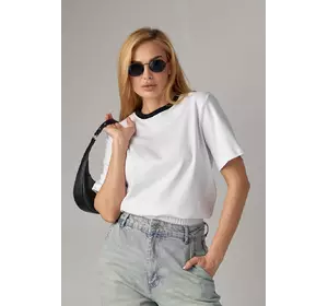 Трикотажная женская футболка с контрастной окантовкой - белый с черным цвет, L (есть размеры)