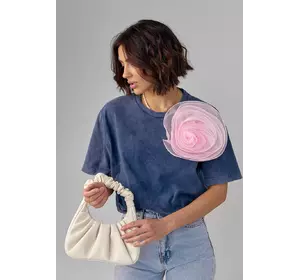 Женская футболка с объемным цветком - джинс цвет, L (есть размеры)
