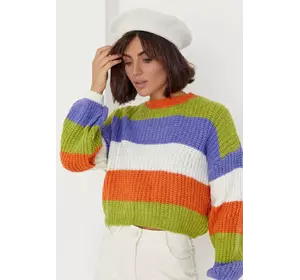 Укороченный вязаный свитер в цветную полоску - оранжевый цвет, L (есть размеры)