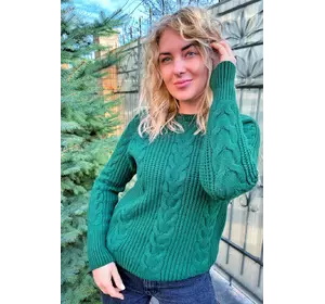 Трендовый свитер с косами фасона oversize   - зеленый цвет, XXL/XXXL