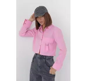 Укороченная женская рубашка с накладным карманом - розовый цвет, L (есть размеры)