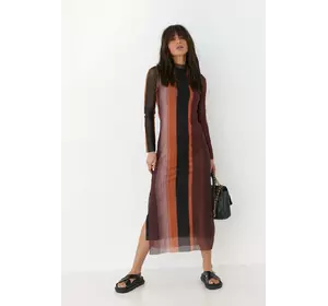 Платье из сетки прямого фасона с распорками - коричневый цвет, M (есть размеры)