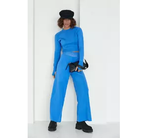 Женский костюм с широкими брюками и коротким джемпером - синий цвет, L (есть размеры)