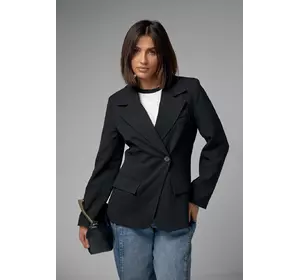Женский однобортный пиджак приталенного кроя - черный цвет, S (есть размеры)