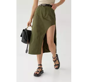 Коттонновая юбка с полукруглым разрезом - зеленый цвет, L (есть размеры)