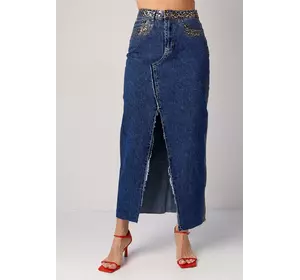 Длинная джинсовая юбка с леопардовым напылением - синий цвет, 34р (есть размеры)