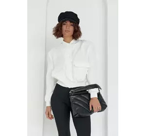 Женская куртка-бомбер с накладными карманами - молочный цвет, L (есть размеры)