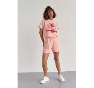 Женский спортивный комплект с шортами и футболкой - пудра цвет, S (есть размеры)