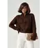 Женский вязаный свитер oversize с воротником на молнии - коричневый цвет, L (есть размеры)