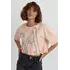 Укороченная женская футболка с вышитыми буквами - персиковый цвет, L/XL (есть размеры)